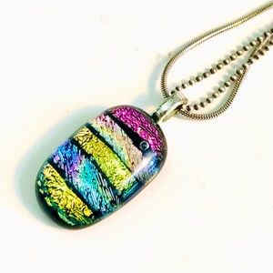 Artisan Dichroic Fused Glass Pendant Silver Mount